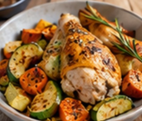 Poulet rôti & légumes au four