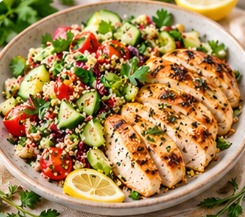 Poulet citron-thym & taboulé de quinoa aux herbes