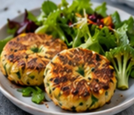 Galettes thon-courgette & salade