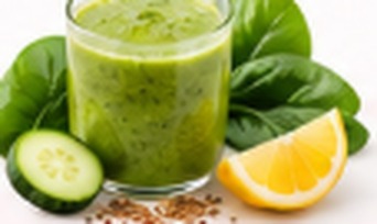 Smoothie vert épinards, banane, concombre, citron & graines de lin