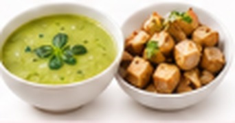 Velouté de courgette menthe & poêlée de tofu à la sauce tamari