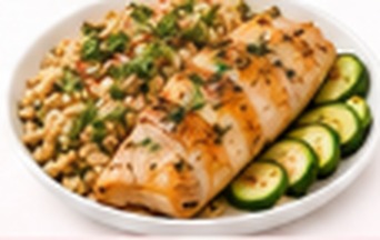 Poulet au four, quinoa, courgettes grillées & herbes de Provence