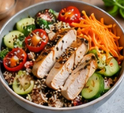 Salade de quinoa, poulet & crudités