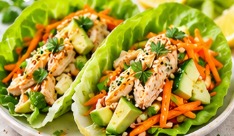 Wraps de laitue au poulet, avocat & crudités