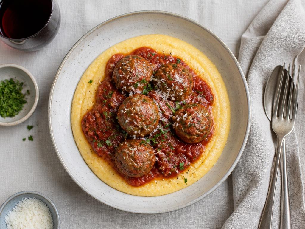 Boulettes sauce tomate & polenta