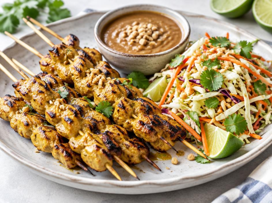 Brochettes de poulet satay & salade thaï croquante