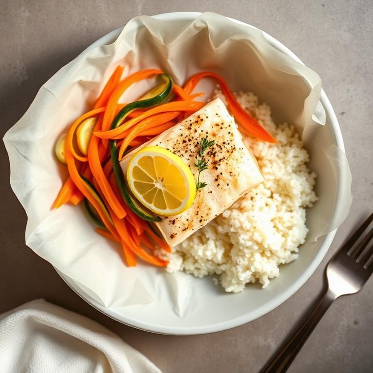 Cabillaud en papillote, carottes & riz