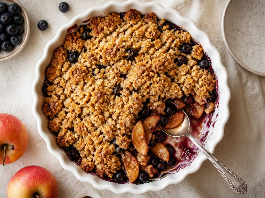 Crumble chaud pomme-myrtille