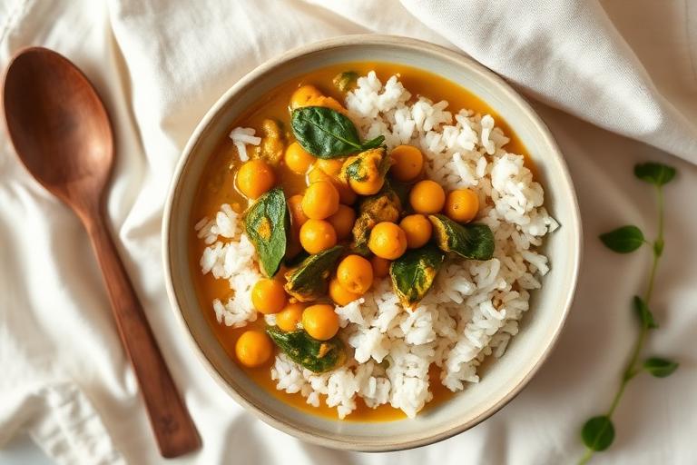 Curry express pois chiches, épinards & riz