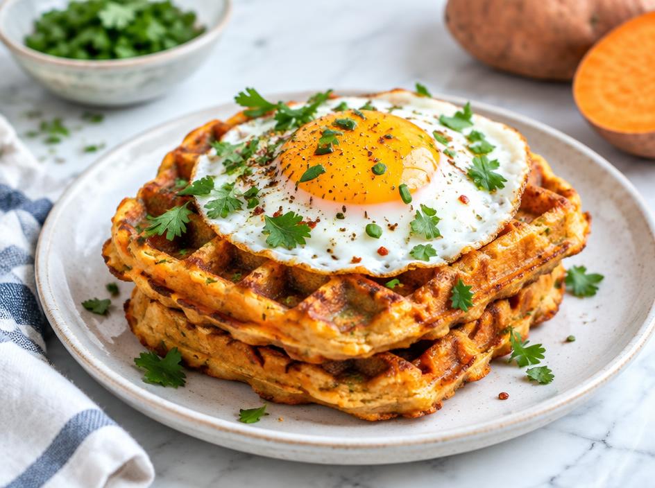 Gaufres de patate douce salées & œuf