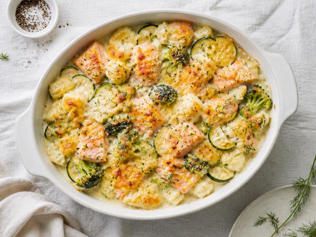 Gratin de légumes au saumon