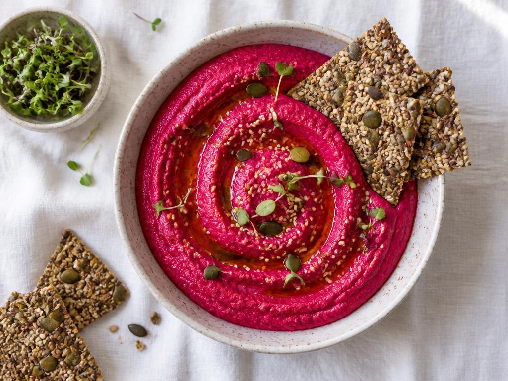 Houmous rose & crackers aux graines