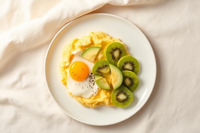 Œufs brouillés, avocat & kiwi