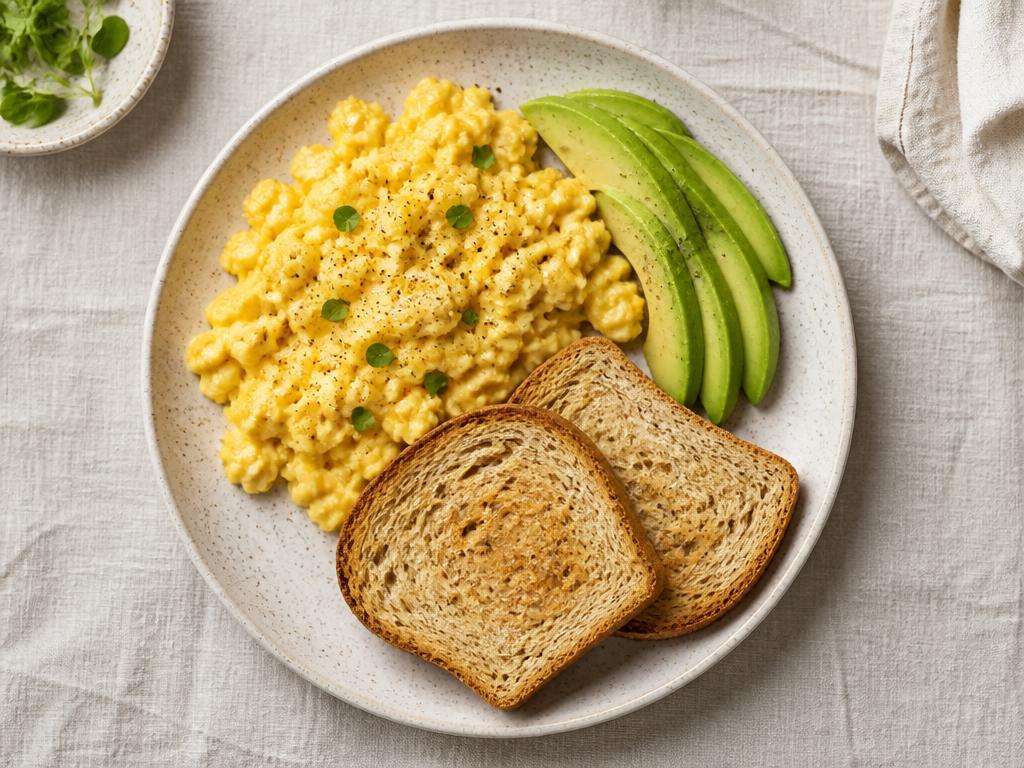 Œufs brouillés, avocat & pain sans gluten