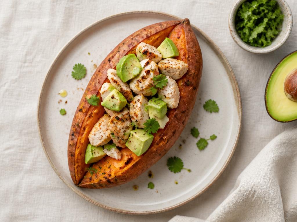 Patate douce farcie poulet-avocat