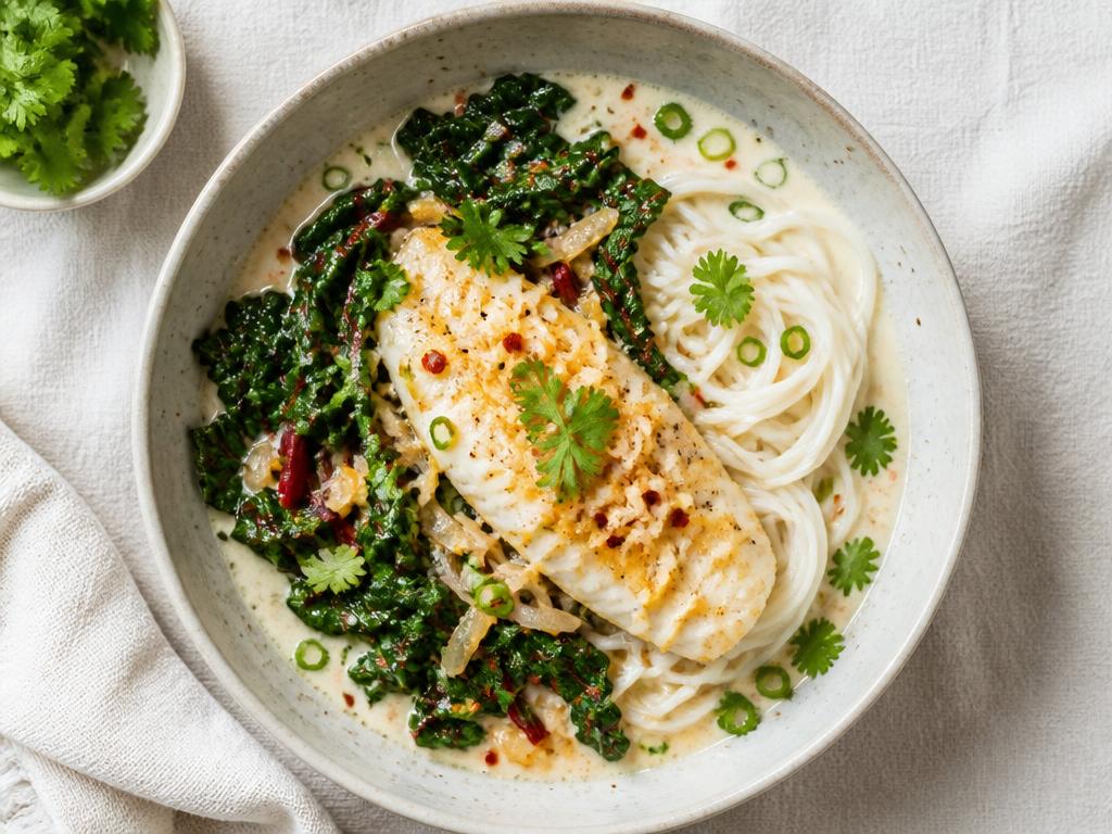 Poisson coco aux blettes & nouilles de riz
