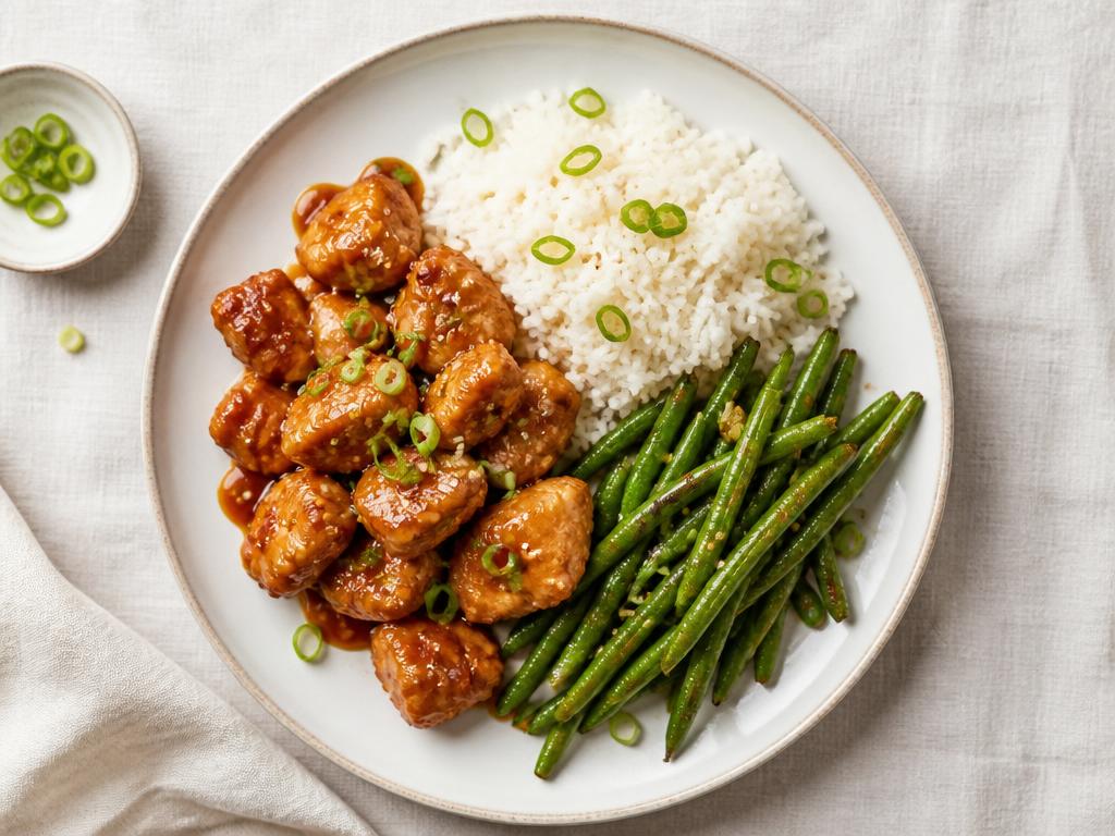 Poulet gingembre, riz & haricots verts