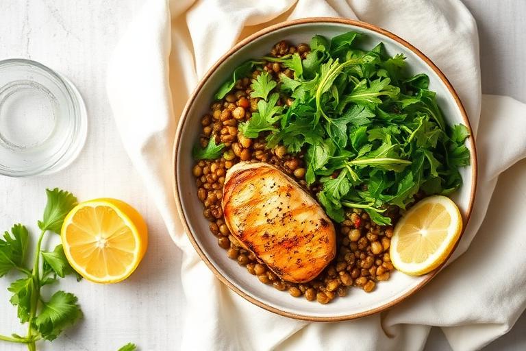 Salade lentilles, poulet & roquette