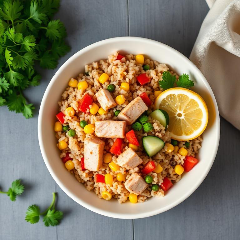 Salade de riz, thon, maïs & poivron