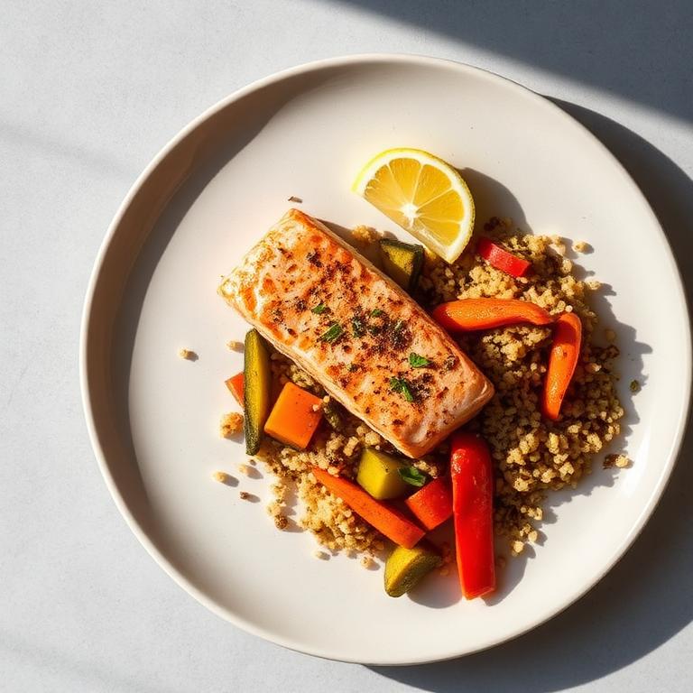 Saumon au four, légumes rôtis & quinoa
