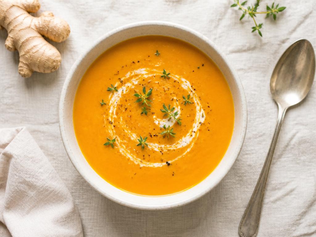 Soupe carotte, patate douce & gingembre