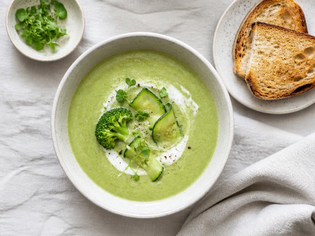 Velouté brocoli-courgette & tartine sans gluten